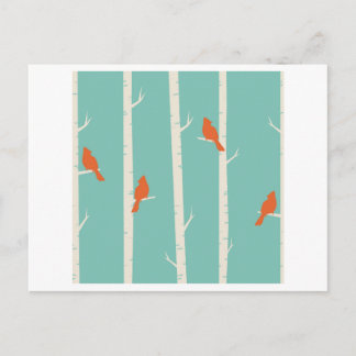 Birds In Birch Trees (Aqua/Green) Postcard