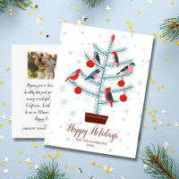 Birds in Christmas Tree Happy Holiday Family Photo