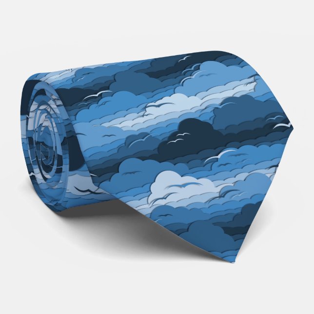 Birds in Cloudy Blue Sky Pattern Tie (Rolled)