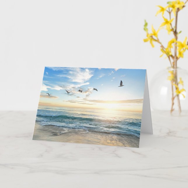 Birds in flight over the ocean card (Yellow Flower)