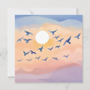 Birds in Flight Sunset Nature Watercolor Blank Thank You Card