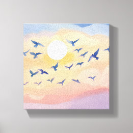 Birds in Flight | Sunset Nature Watercolor Canvas Print