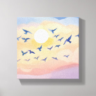 Birds in Flight Sunset Nature Watercolor Canvas Print