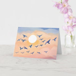 Birds in Flight Sunset Nature Watercolor Card