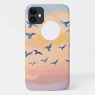 Birds in Flight   Sunset Nature Watercolor iPhone 11 Case
