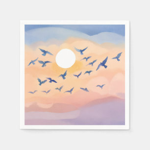 Birds in Flight   Sunset Nature Watercolor Napkin