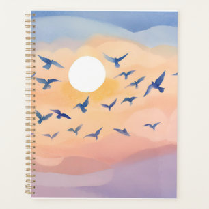 Birds in Flight Sunset Nature Watercolor Planner