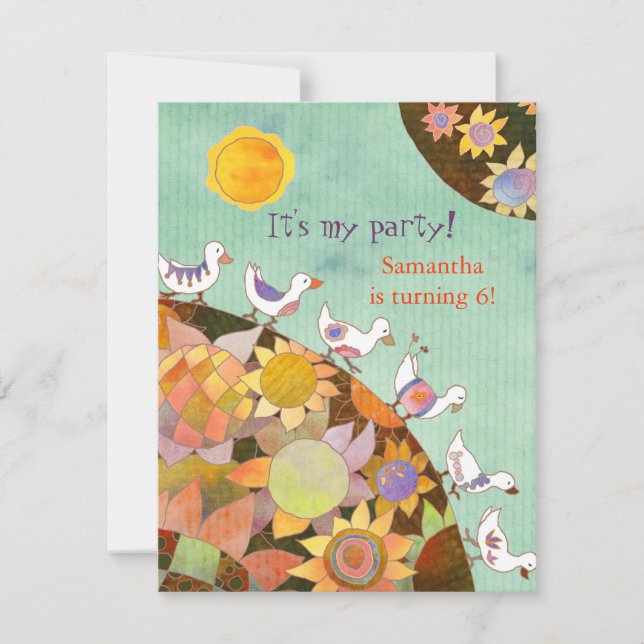 Birds in Flower Land Kids Birthday Party Invitation (Front)