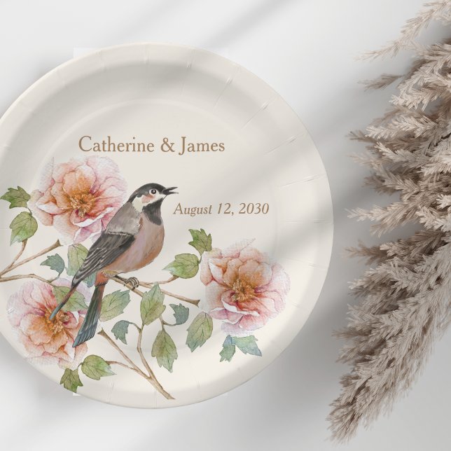 Birds in Flowers Wedding Paper Plate (Creator Uploaded)