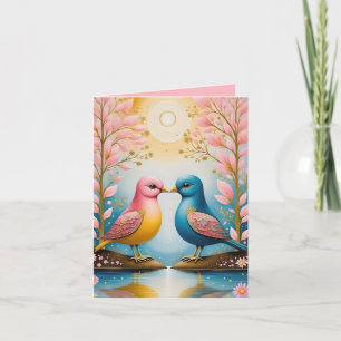 Birds in Love Amidst Blossoms Holiday Card