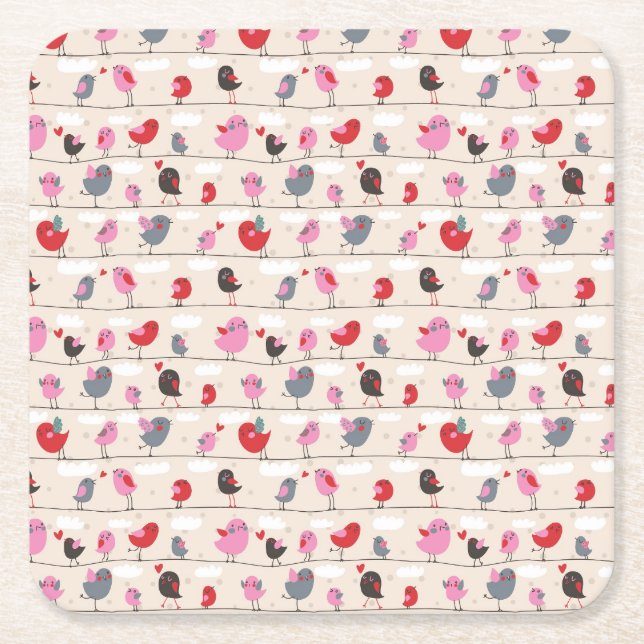Birds in Love Square Paper Coaster (Front)