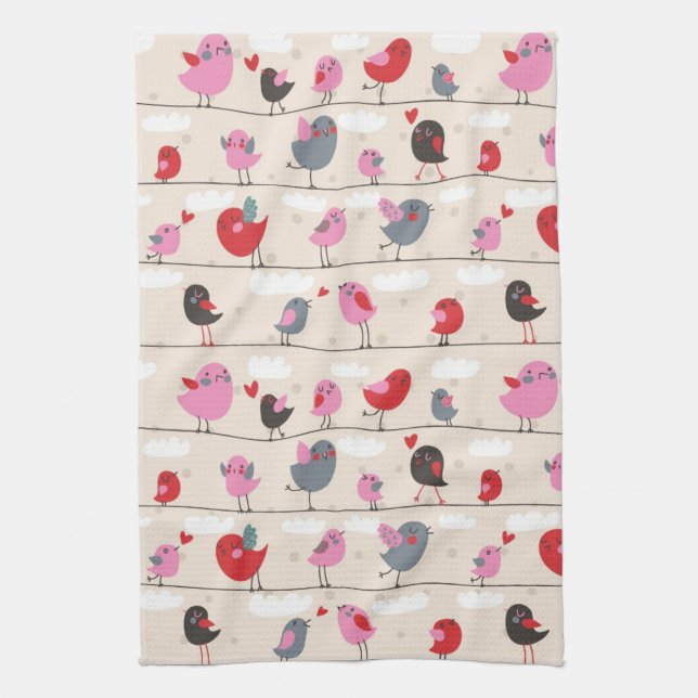 Birds in Love Tea Towel (Vertical)
