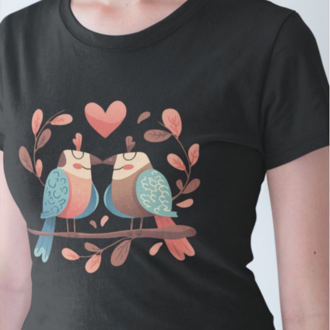 Birds In Love - Two Birds on Branches with Heart T-Shirt (Creator Uploaded)