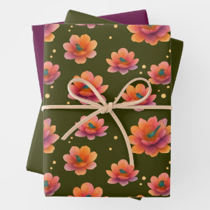 Birds in Magnolias with Dark Olive background Wrapping Paper Sheet