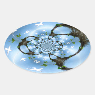 Birds in Paradise White and Blue Oval Sticker