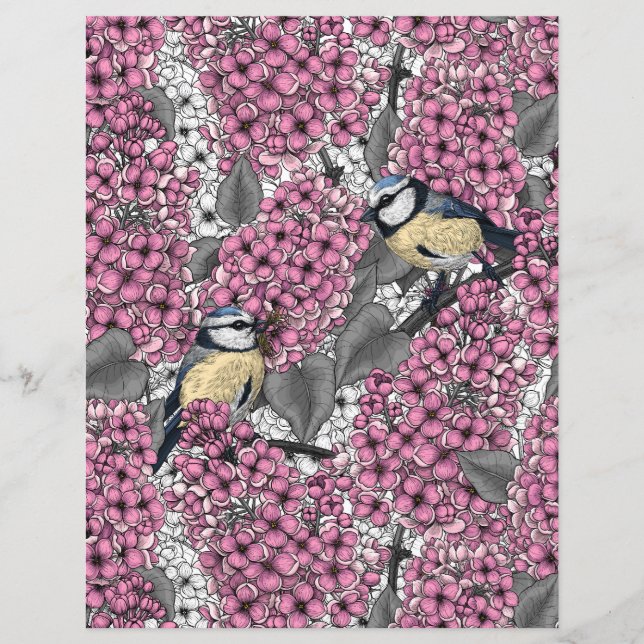 Birds in pink lilac garden (Front)