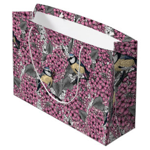 Birds in pink lilac garden large gift bag