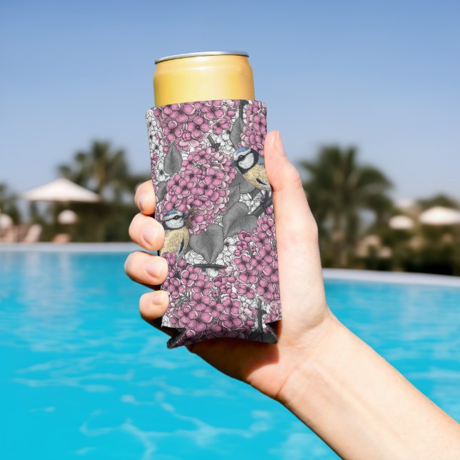 Birds in pink lilac garden seltzer can cooler (In Situ Pool)