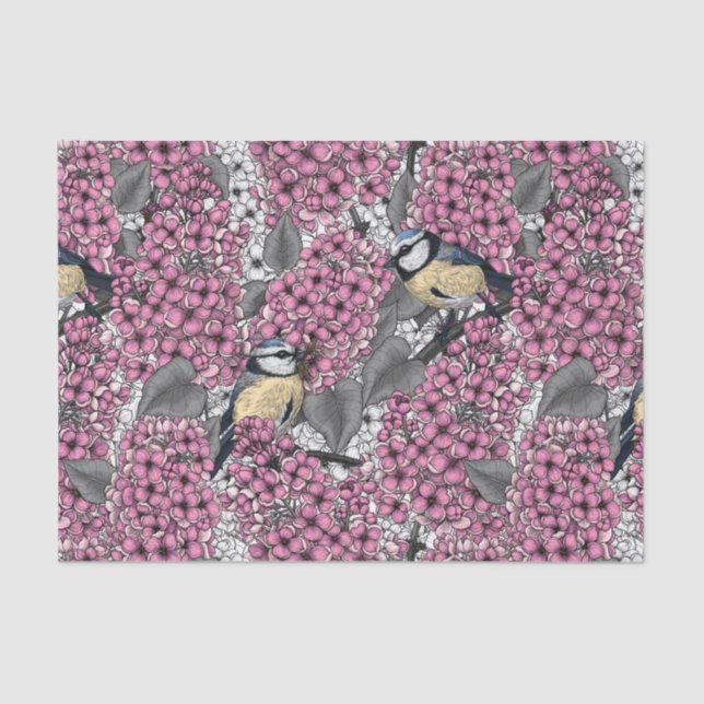 Birds in pink lilac garden tissue paper (Front)