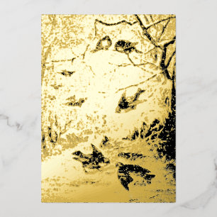 Birds In Snow Vintage Victorian Era 1889 Christmas Foil Holiday Card