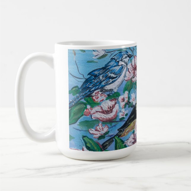 Birds in the Backyard Cute Coffee Mug (Left)