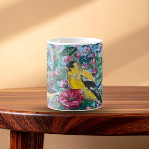 Birds in the backyard hand painted art coffee mug