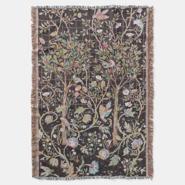 Birds in The Flower Garden, William Morris Throw Blanket (Front Vertical)