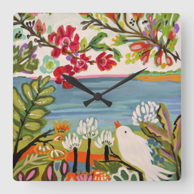 Birds in the Garden Square Wall Clock (Front)