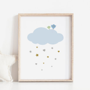 Birds in the Sky Cloud & Stars Nursery Art Poster