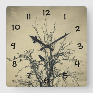 Birds in the tree   -  square wall clock