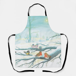 Birds in the white snow winter   apron