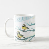 Birds in the white snow winter 