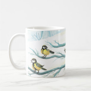 Birds in the white snow winter  coffee mug
