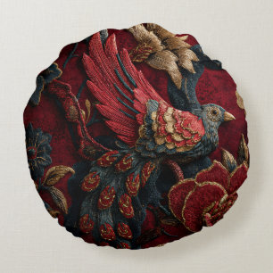 Birds in Threads of Color Round Cushion