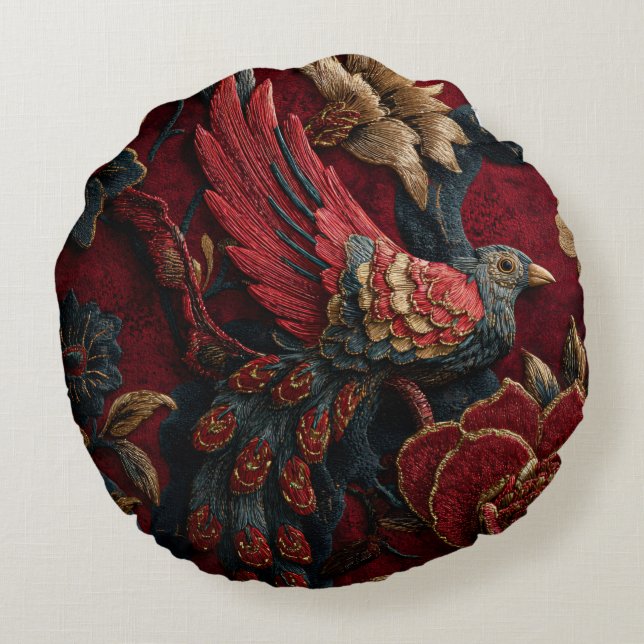 Birds in Threads of Color Round Cushion (Back)