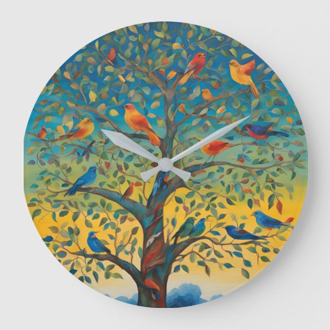 Birds in tree branches large clock (Front)