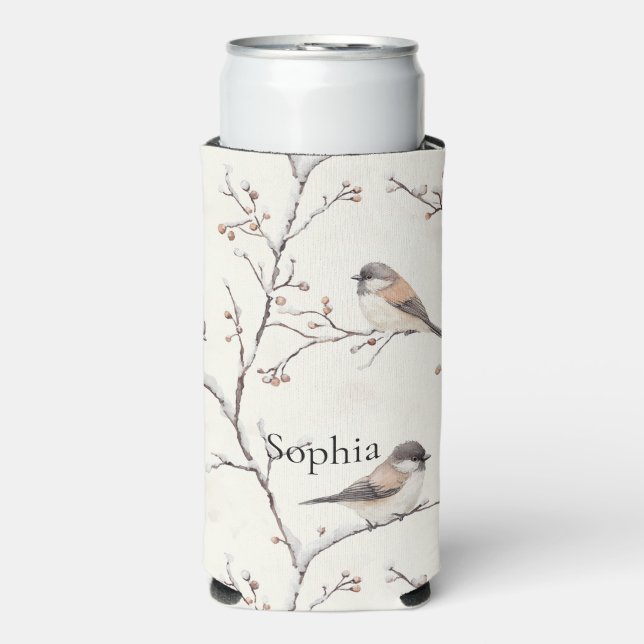 Birds in Tree Christmas Seltzer Can Cooler (Seltzer Front)