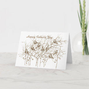 Birds in Tree Pen and Ink Sketch Father's Day Card