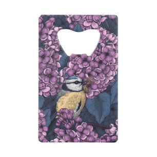 Birds in violet lilac garden