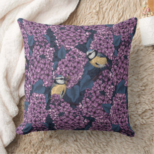 Birds in violet lilac garden cushion