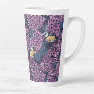 Birds in violet lilac garden latte mug