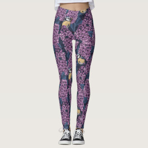 Birds in violet lilac garden leggings