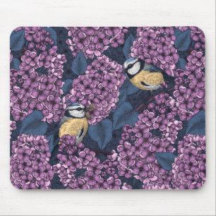 Birds in violet lilac garden mouse mat