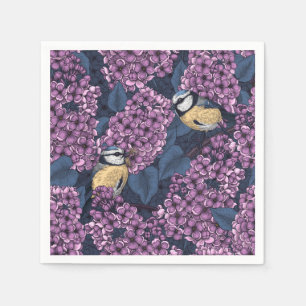 Birds in violet lilac garden napkin