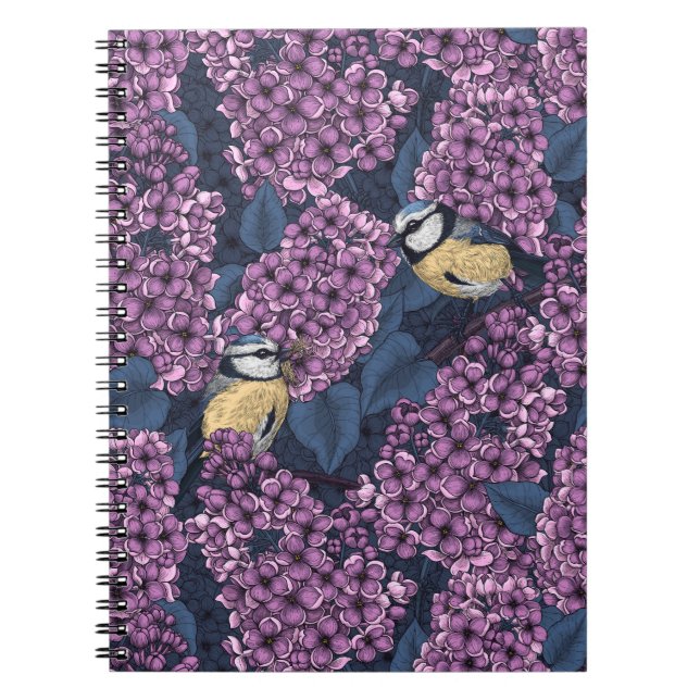 Birds in violet lilac garden notebook (Front)