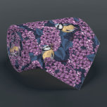 Birds in violet lilac garden tie<br><div class="desc">Cute spring design with two blue tit birds perching on flowering lilac branches. Hand- drawn in Illustrator seamless vector pattern.</div>