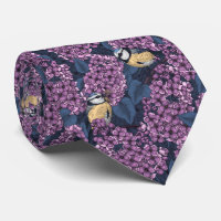 Birds in violet lilac garden