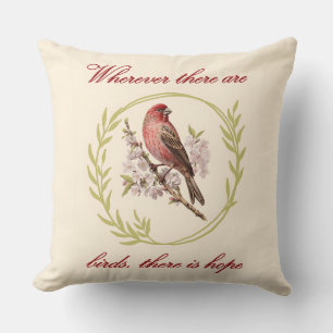 Birds Inspirational Quote, Bird Floral Wreath Cushion
