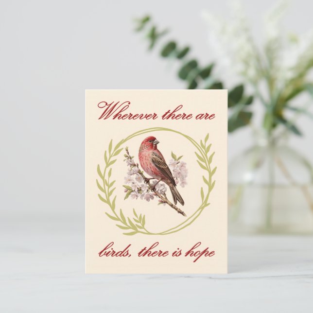 Birds Inspirational Quote, Bird Floral Wreath Holiday Card (Standing Front)
