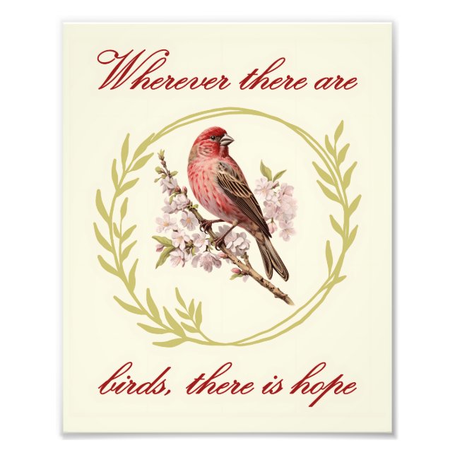 Birds Inspirational Quote, Bird Floral Wreath Photo Print (Front)